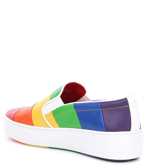 michael kors dylan rainbow striped leather slip-on sneaker|New in Box Michael Kors Dylan Rainbow Leather Slip.